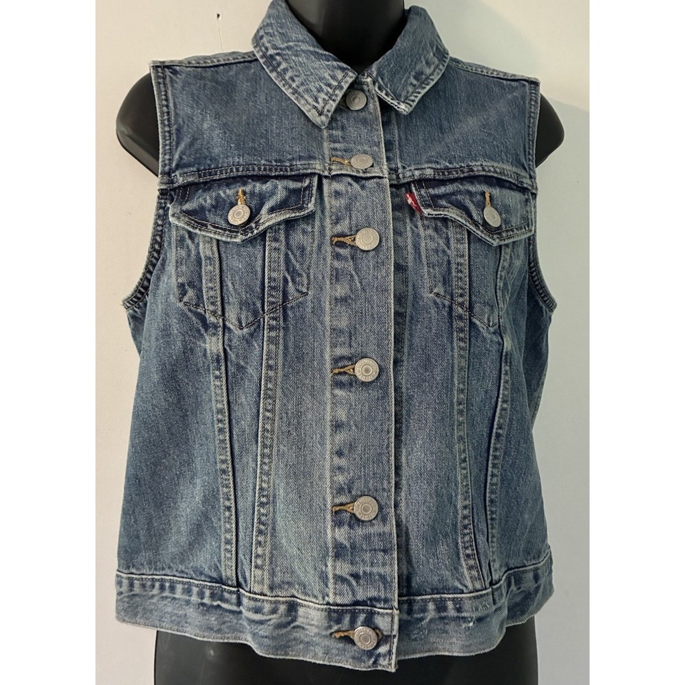 Levi Strauss & Co Denim Blue Medium Jean Trucker Vest Pockets Button Up NWT